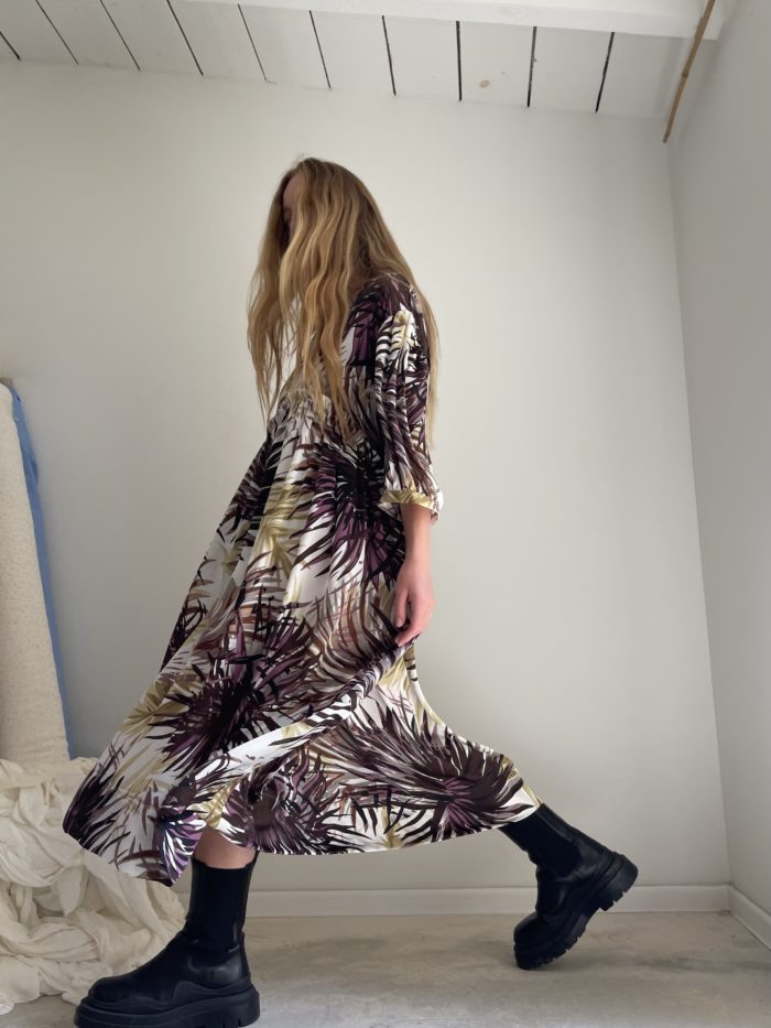 Robe « LOUISE » viscose satinée motifs palmiers